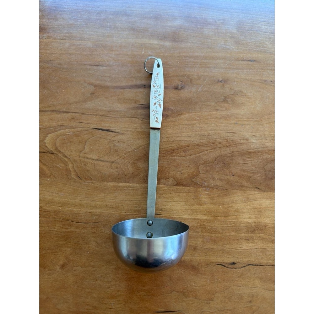 Vintage Stainless Steel Soup Ladle with‎ White Floral Motif Handle Japan